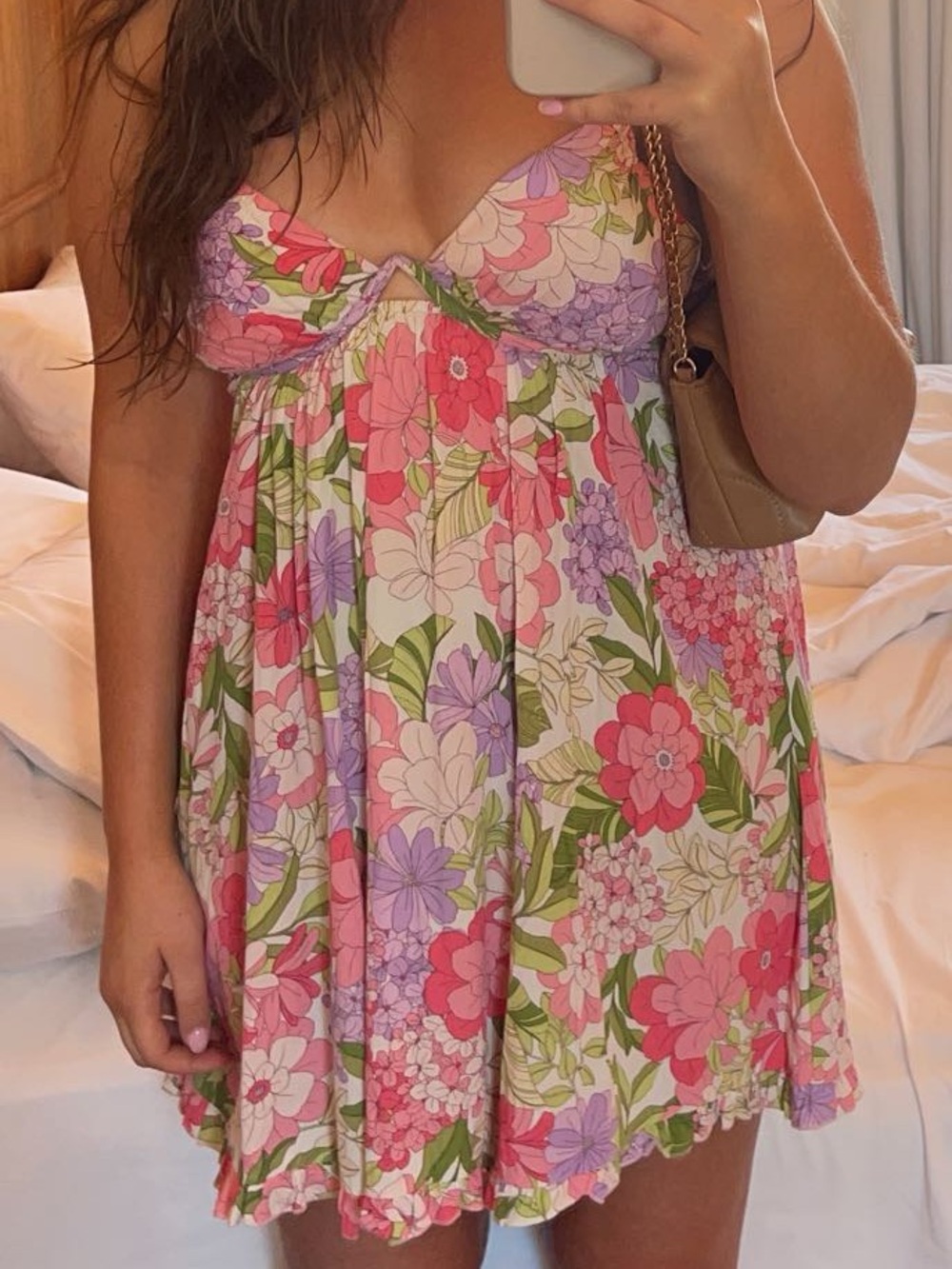 Floral Pink & Green Summer A-Line Mini Dress